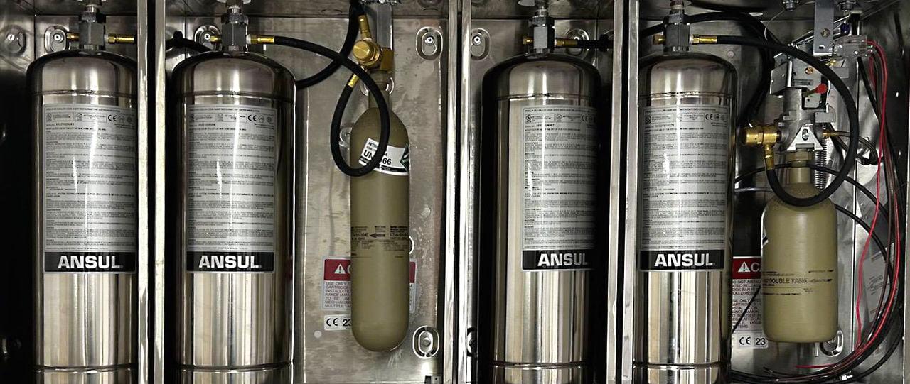 An installation of a multi tank Ansul fire suppression system